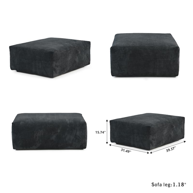 142" L-shape Oversized Corduroy Sectional Sofa Classic Deep Couch with Ottoman