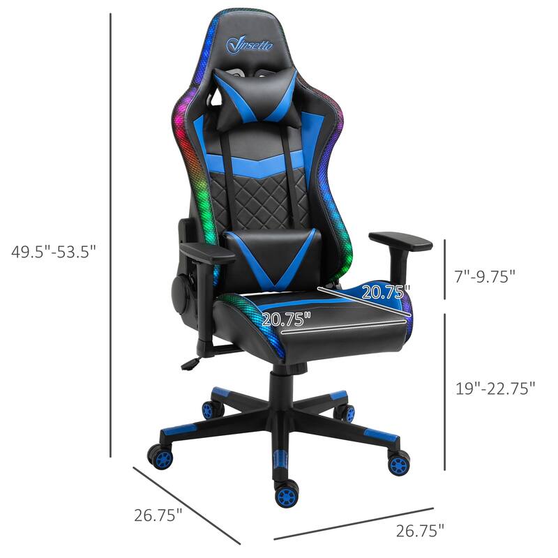 Vinsetto Gaming Chair with RGB LED Light, 3D Arm, Lumbar Support, Swivel Home Office Computer Recliner High Back Racing Gamer