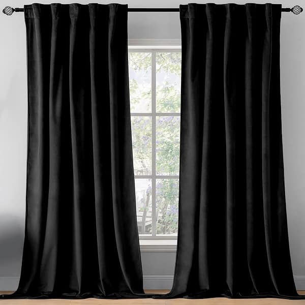 slide 2 of 3, 96" Long - 2 Piece Black Velvet Room Darkening Grommet Window Curtain Panel Set - 104" x 96" Black - 104" x 96"