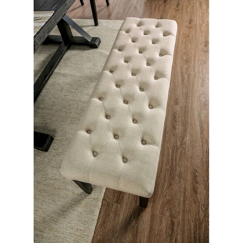 1PC BENCH Button Tufted Linen Like Fabric Solid wood