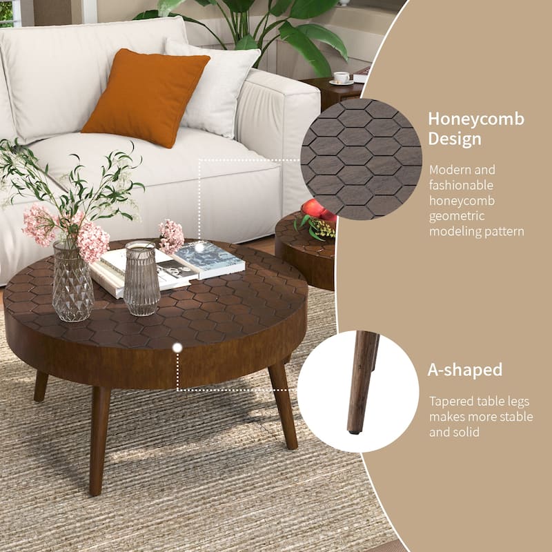 COSIEST Rustic Brown Solid Wood Coffee Table for Living Room