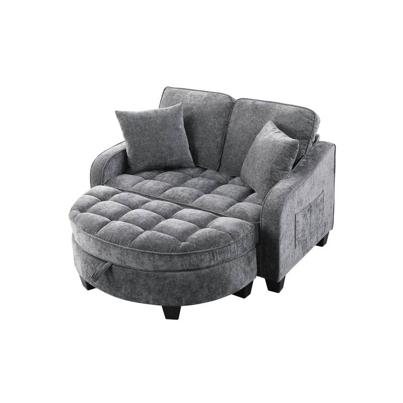 Roomfitters Two-Seater Sofa Chaise with Storage Ottoman, Irregular Armrests and Backrest, Upholstered Sofa with Pillows