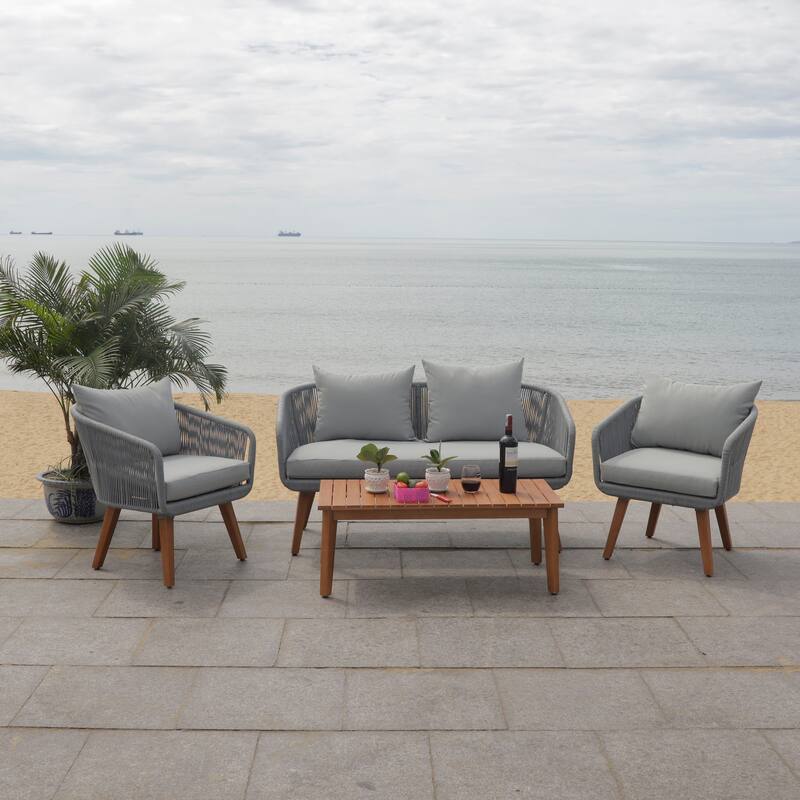 SAFAVIEH Outdoor Tobia 4-Piece Patio Conversation Set - 55W x 30D x 28H