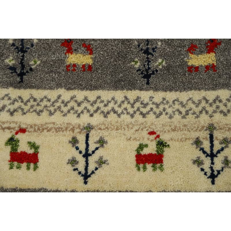Hand Knotted Oriental 100% Wool Carpet Tribal Animal Pictorial Multi-Colored Gabbeh Area Rug - 1' 4'' X 1' 4''