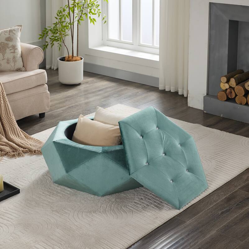 Elegant Velvet Polygon Diamond Tufted Storage Ottoman, Multi-Functional Footrest and Seating Solution