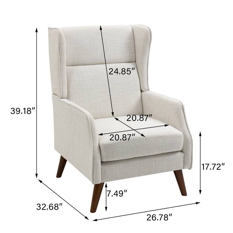 Cotton Linen Accent Chair with Wood Legs
