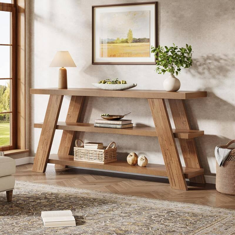 71-Inch Extra Long Console Table, 3-Tier Narrow Wooden Sofa Table with Storage
