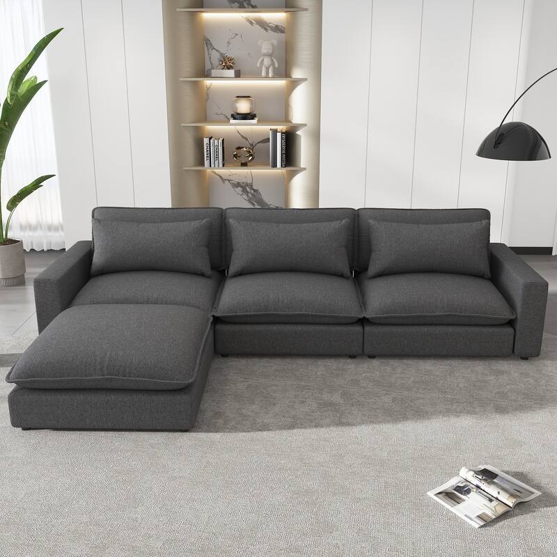 L-Shaped Reversible Sleeper Sectional Couch Pull Out Sofa Bed with Storage Racks, 2 Pillows and USB Port for Living Room