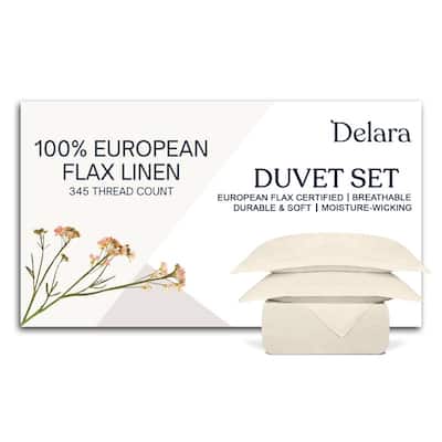 Delara 100% European Flax Linen Duvet Cover Set, Ultra Soft Smooth & Breathable