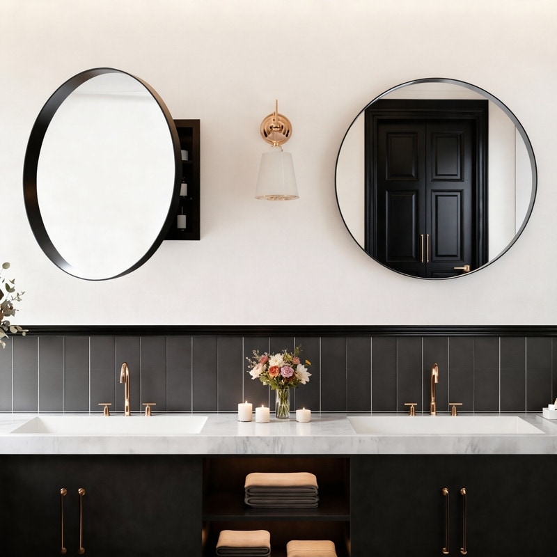 23.6" Surface Mount Round Metal Medicine Cabinet with Mirror and Adjustable Shelves, Wall Mirror with Storage for Bathroom