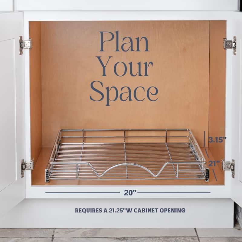 Pull Out Cabinet Drawer Organizer, Heavy Duty- Steel Metal- Chrome Finish