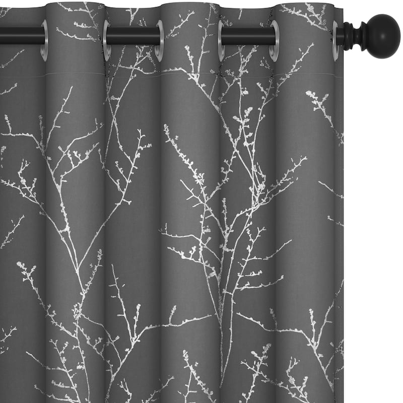 Deconovo Blackout Silver Tree Twigs Curtains(2 Panel)