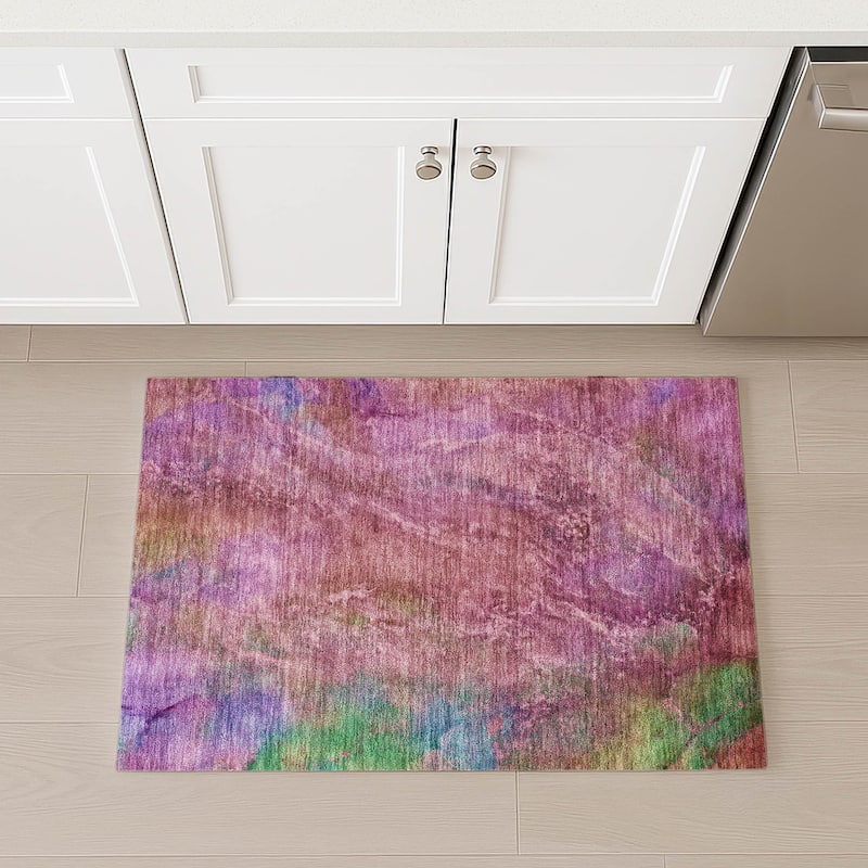 Machine Washable Indoor/ Outdoor Abstract Watercolor Chantille Rug