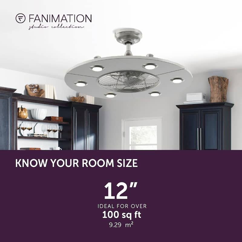 Fanimation Studio Collection Dex 12 inch Brushed Nickel Fandelier Ceiling Fan with LED Lights and Remote