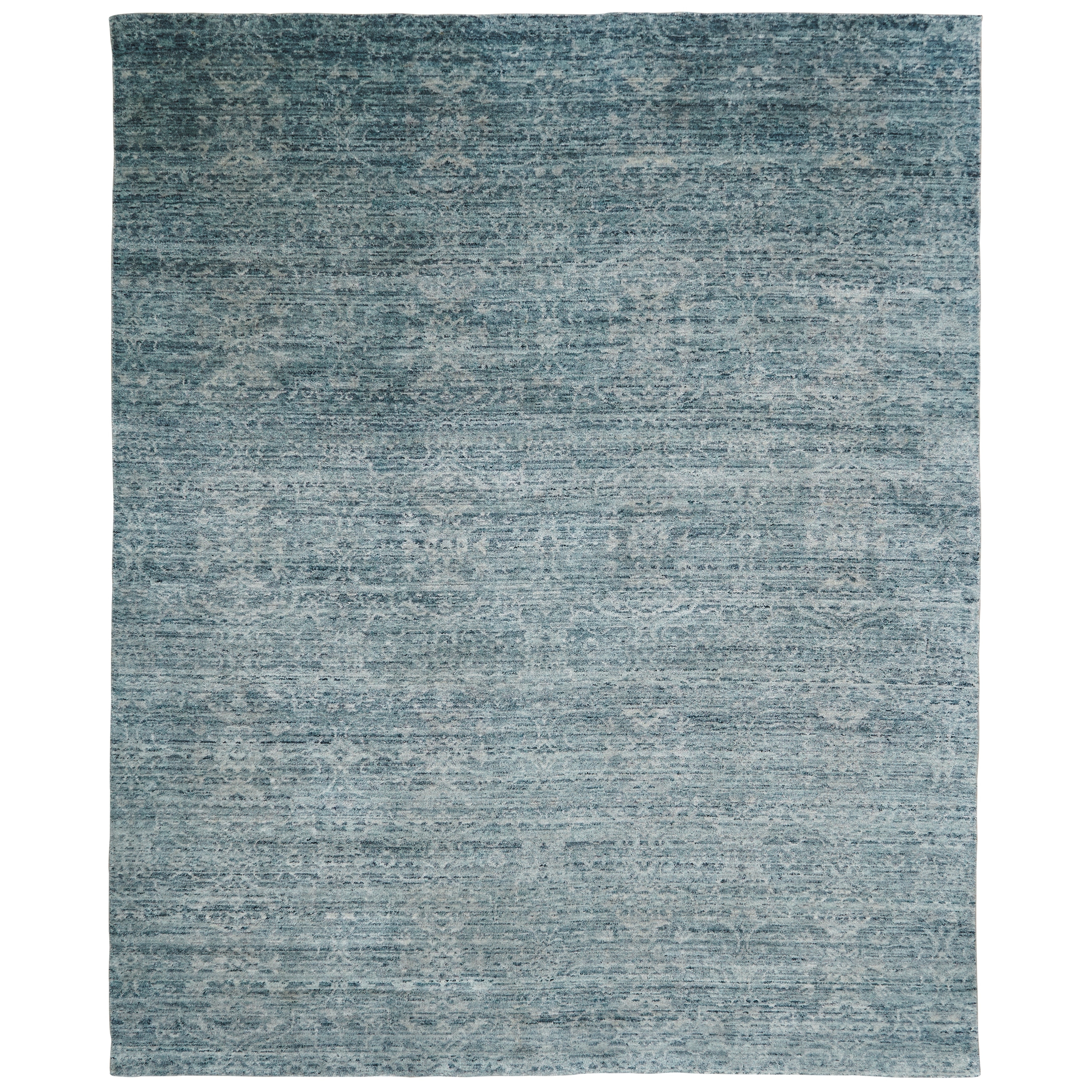 KALATY Modern Blue Hand-Knotted Wool & Viscose Area Rug