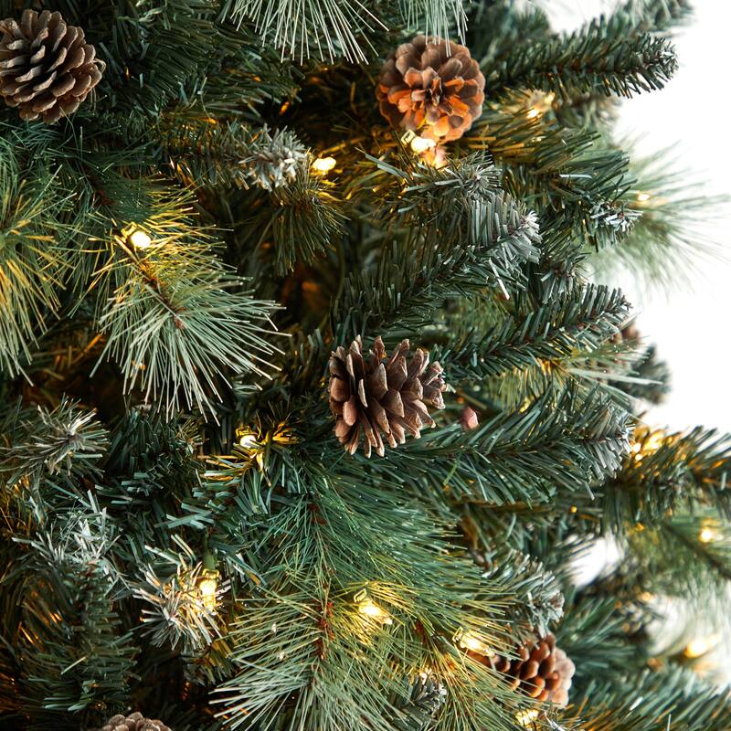 9ft. Frosted Tip Pine Artificial Christmas Tree with 700 Clear Lights, Pine Cones & 1512 Branches - Stunning X-Mas Display