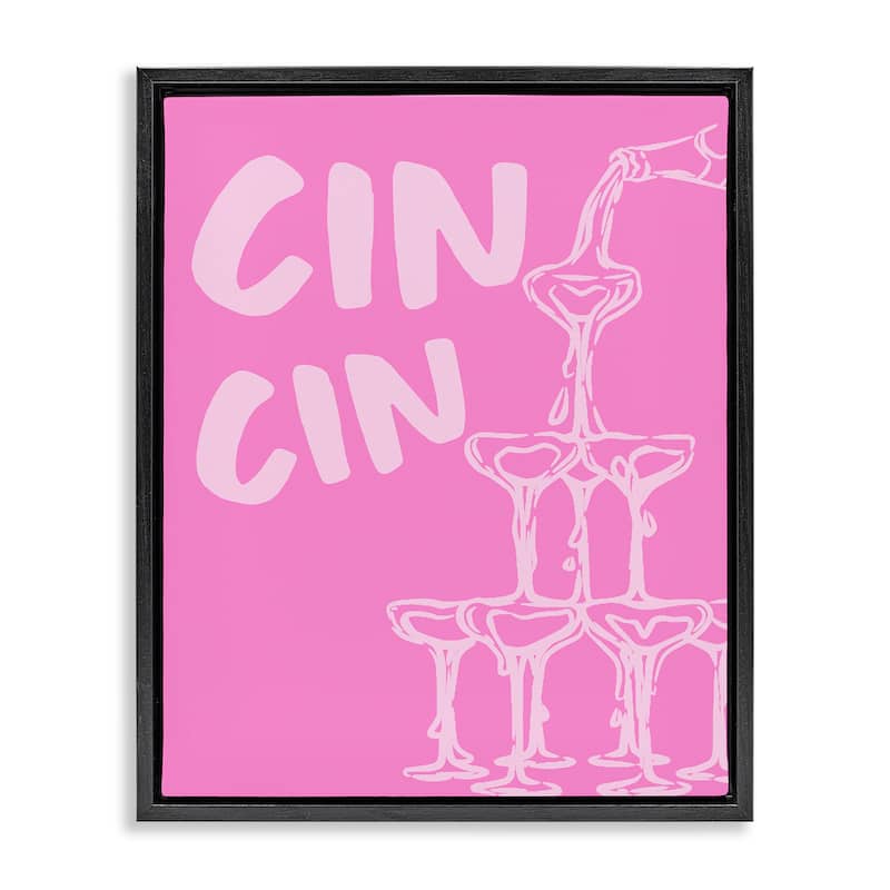 Stupell Pink Champagne Tower Framed Floater Canvas Wall Art Design By House of Lulu - 17 x 21 - Black