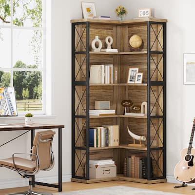 Corner Bookshelf, Industrial Corner Bookcase 6 tier Corner Shelf