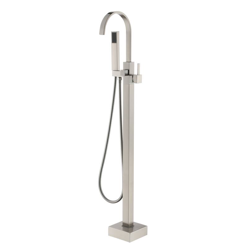 Single Handle Freestanding Gooseneck Bath Tub Filler Faucet - Brushed Nickel