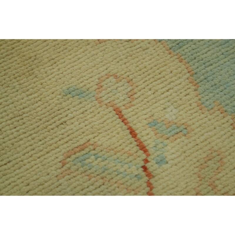 Handmade Wool Oushak Turkish Area Rug, Floral Geometric Carpet - 9' 10'' X 8' 0''
