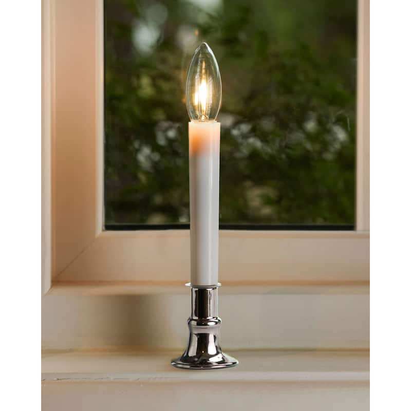 LED Lighted Window Candles with Sensor - 9" - White and Pewter - Set of 4