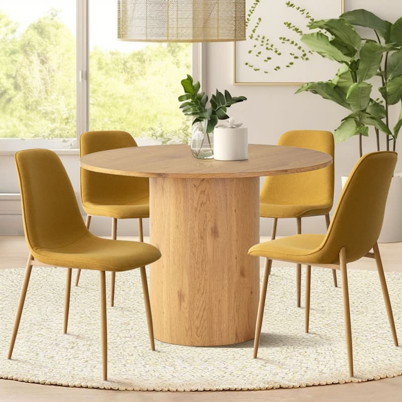 5-Piece Round Dining Table Sets - Yellow