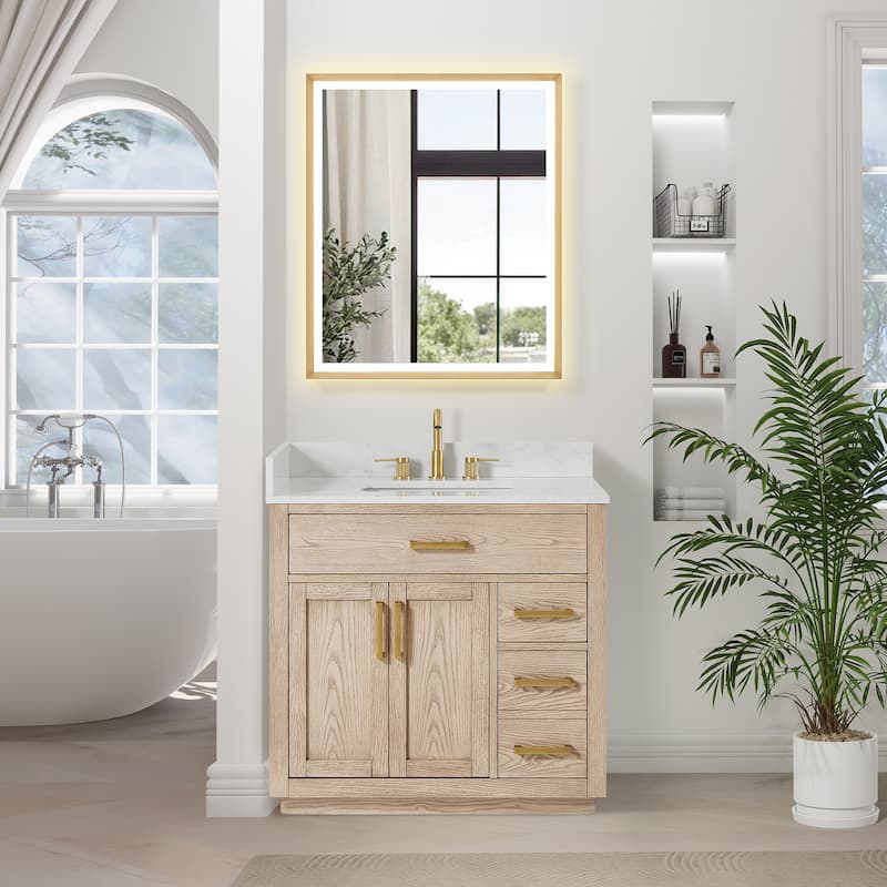 Altair Gavino Bath Vanity with Grain White Composite Stone Top, no Mirror