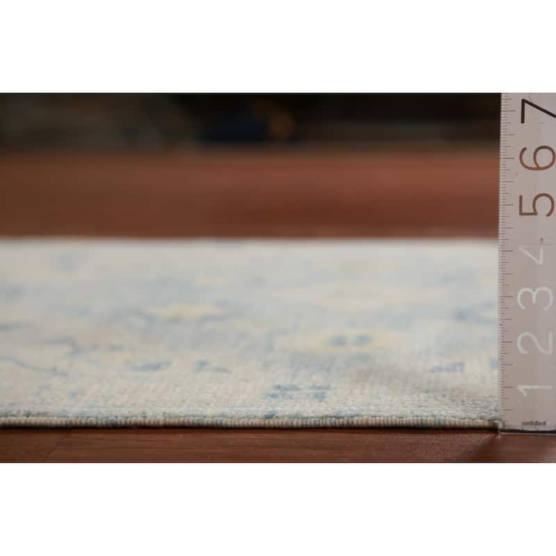 Hand Knotted Oriental 100% Wool Carpet Transitional Geometric Navy Blue & Blues Oushak Runner Rug - 16' 0'' X 3' 4''