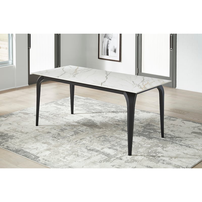 Nicoya Stone Top Rectangular Dining Table in Pumpkin Spice Stone and Black Metal - 30" x 32" x 71"