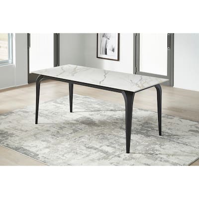 Nicoya Stone Top Rectangular Dining Table in Pumpkin Spice Stone and Black Metal - 30" x 32" x 71"