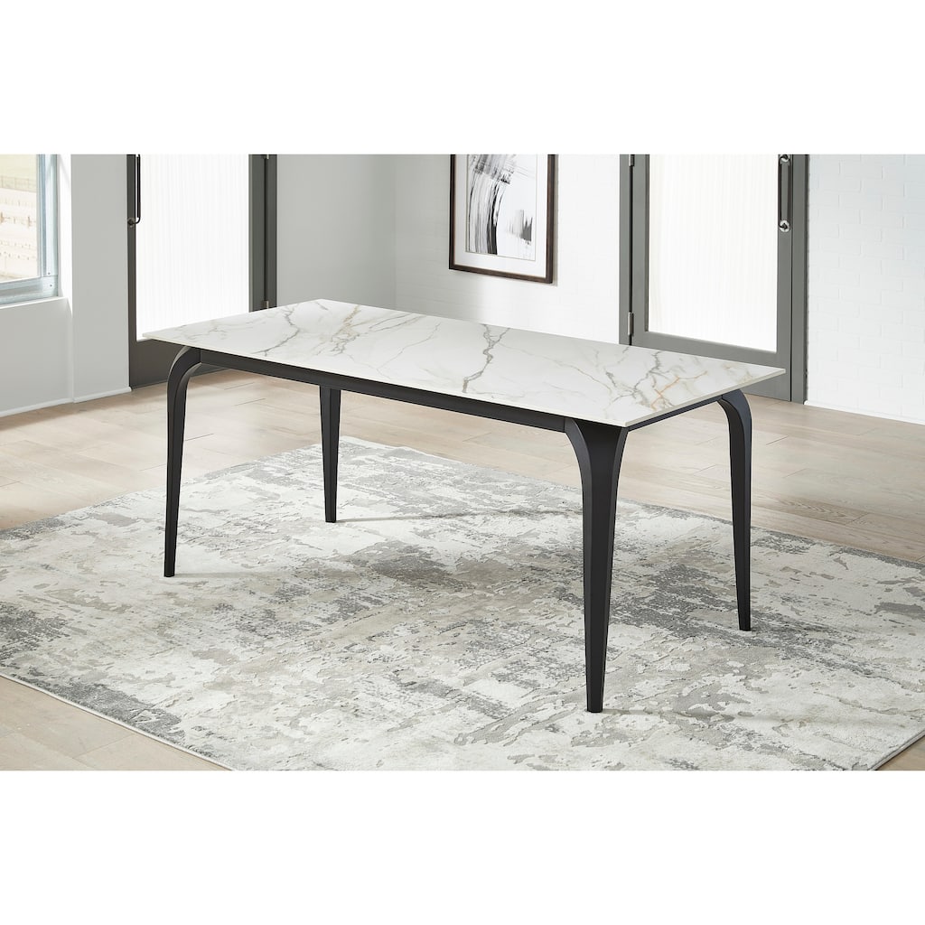 Nicoya Stone Top Rectangular Dining Table in Pumpkin Spice Stone and Black Metal - 30" x 32" x 71"