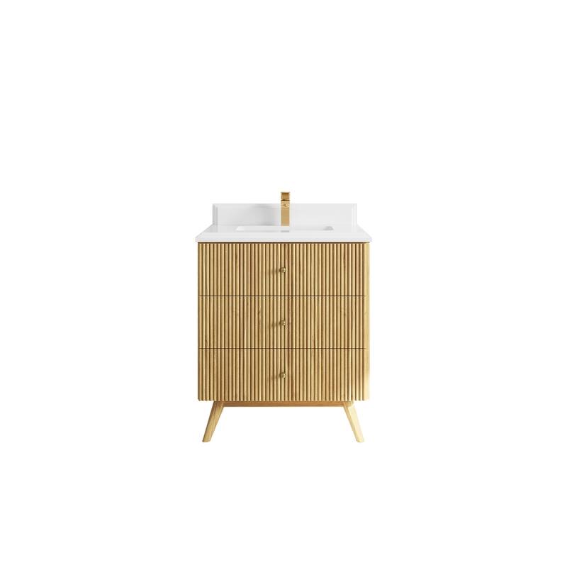 Willow Collections 30 in. W x 22 in. D Pasadena Solid Teak Single Sink Bathroom Vanity with Countertop - 1.5"White - Light Natural