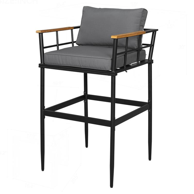 Outstanding Iron Outdoor Dining Set with Acacia Armrests