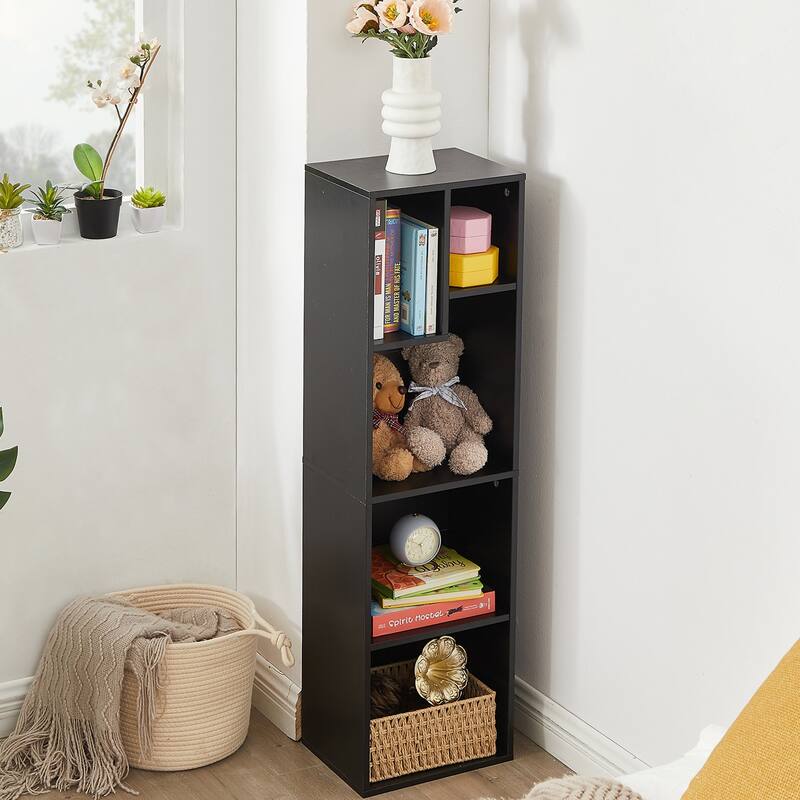 VECELO, (Set of 2) 4-Tier Five Open Cube Wooden Bookcase Organizer, Bookshelf, Book Storage