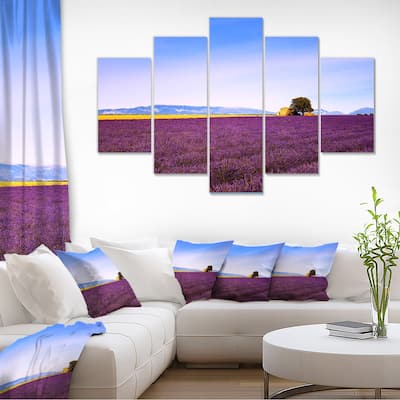 Designart "Lavender Flowers with Old House" Oversized Landscape Wall Art Print