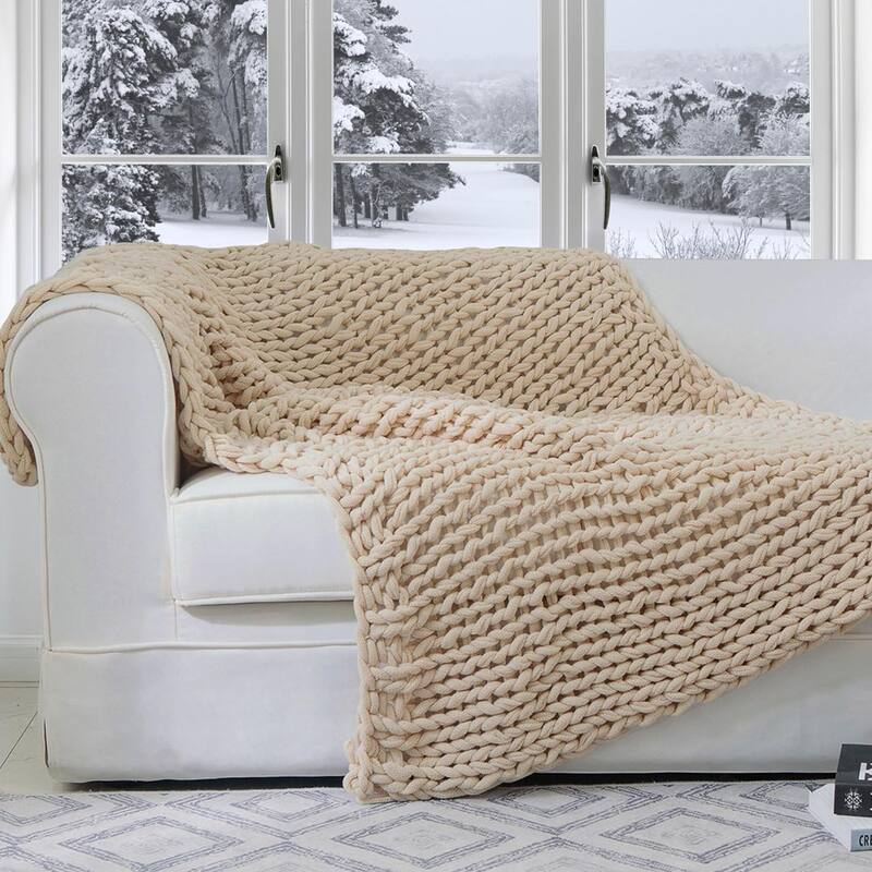 Cheer Collection Ultra Plush Chunky Cable Knit Throw Blanket - Taupe