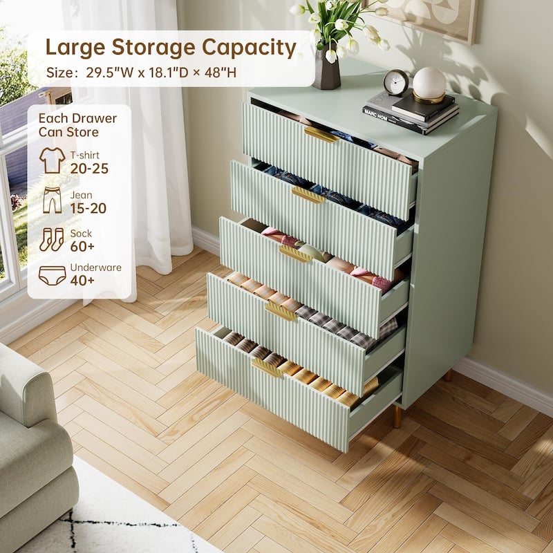 5 Drawer Dresser for Bedroom with Gold Handle and Large Drawer