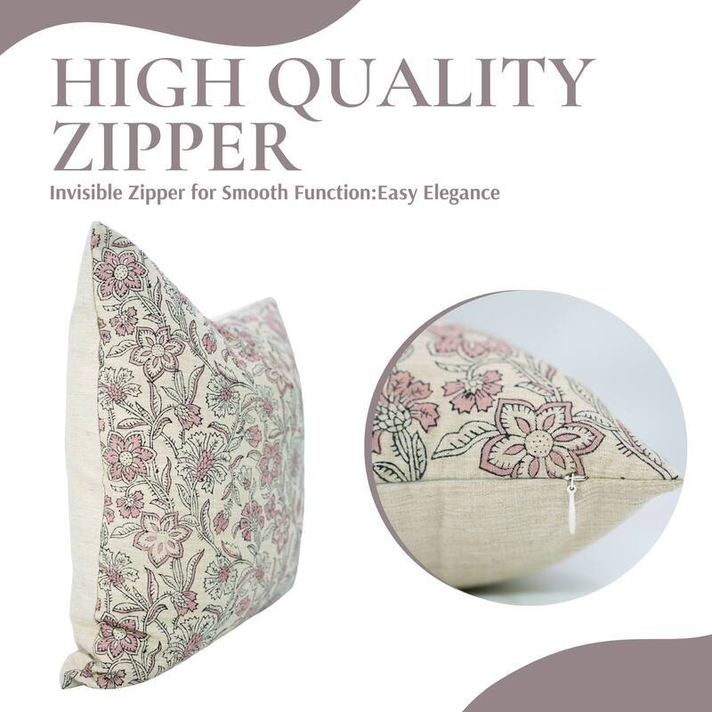 Fabdivine Soft Linen Floral Bohemian Pillow Case Hand Block Print for Home Décor