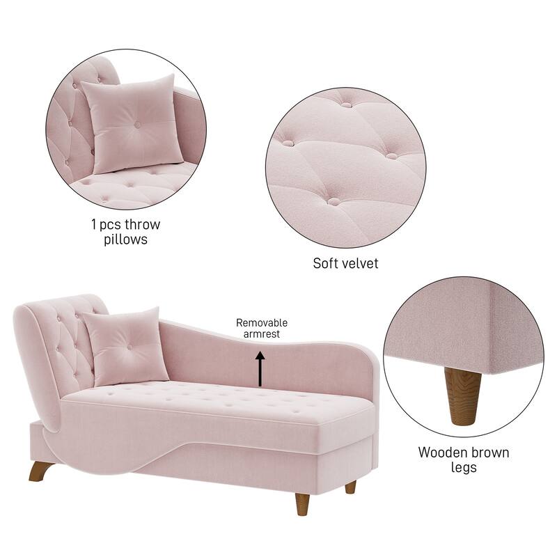 Ouyessir Upholstered Storage Chaise Lounge Chair with Left Armrest & Lumbar Pillow