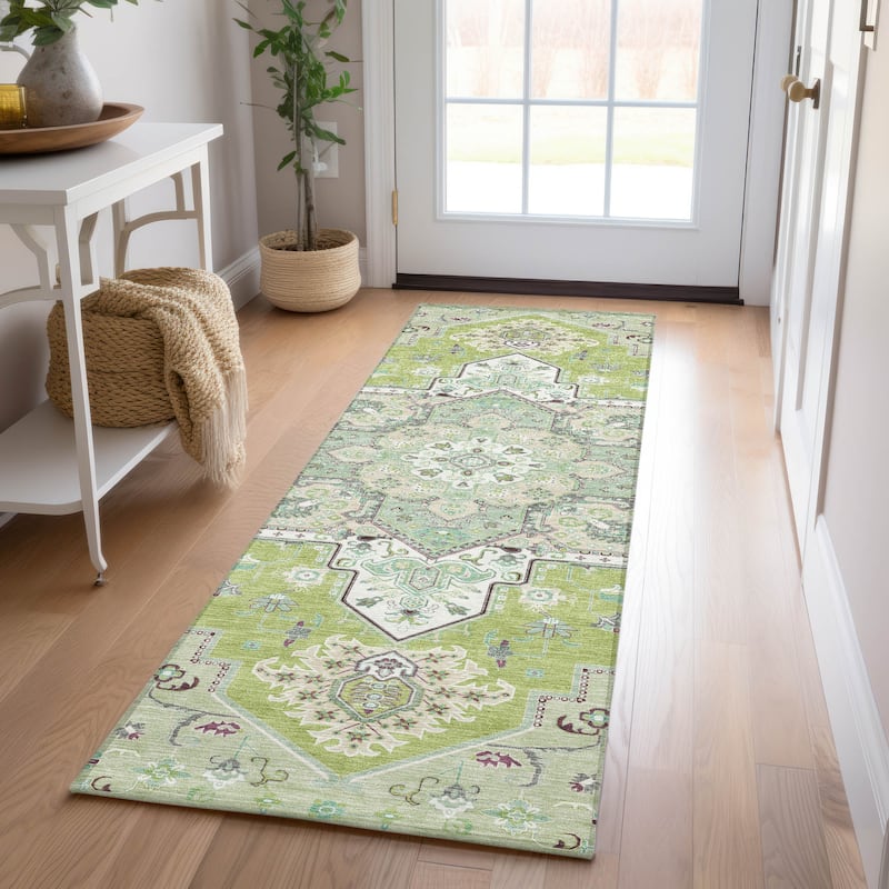 Machine Washable Indoor/ Outdoor Persian Traditional Chantille Rug - Green - 2'3" x 7'6"