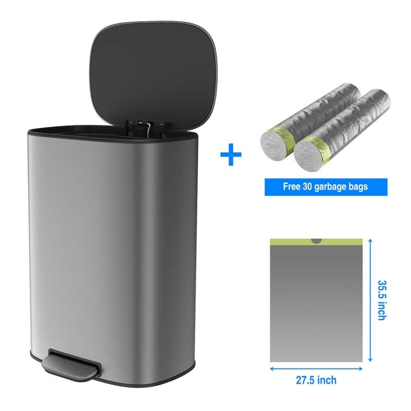 Black Grey 13 Gallon 50L Step-on Kitchen Trash Can with Soft Close for Home,Office