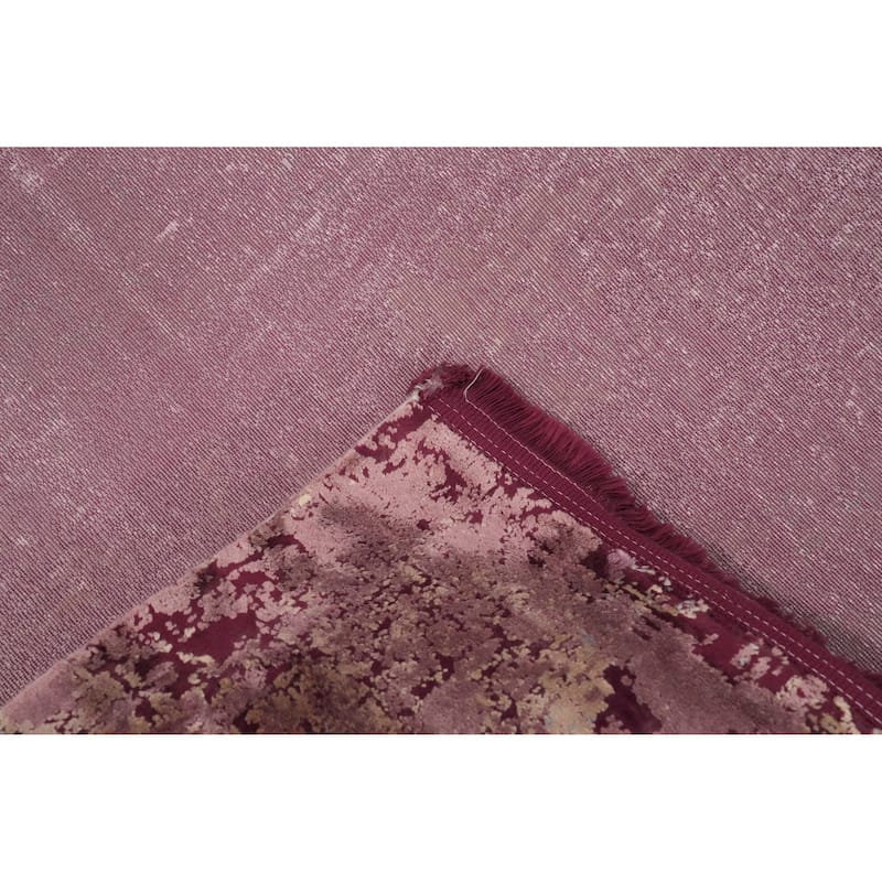 Machine Made Oriental Polyester Carpet Abstract Pink Distressed Area Rug - 7' 5'' X 5' 2''