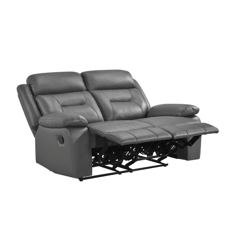 Conia Manual Double Recliner Loveseat, Dark Gray Grain Leather 63 Inch