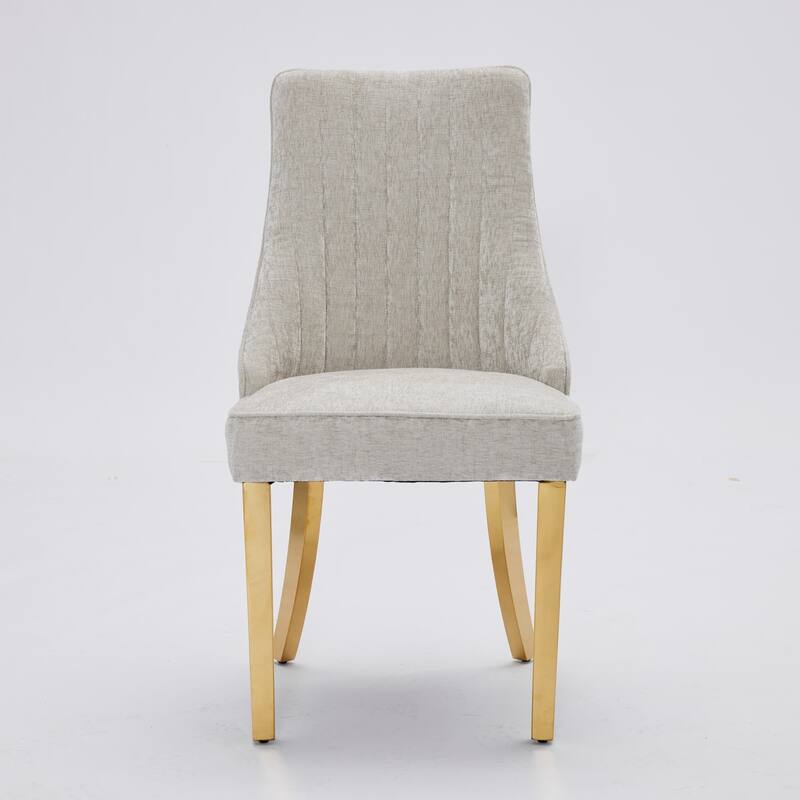 Set of 2 Chenille Upholstered Dining Chairs with Golden Steel Legs