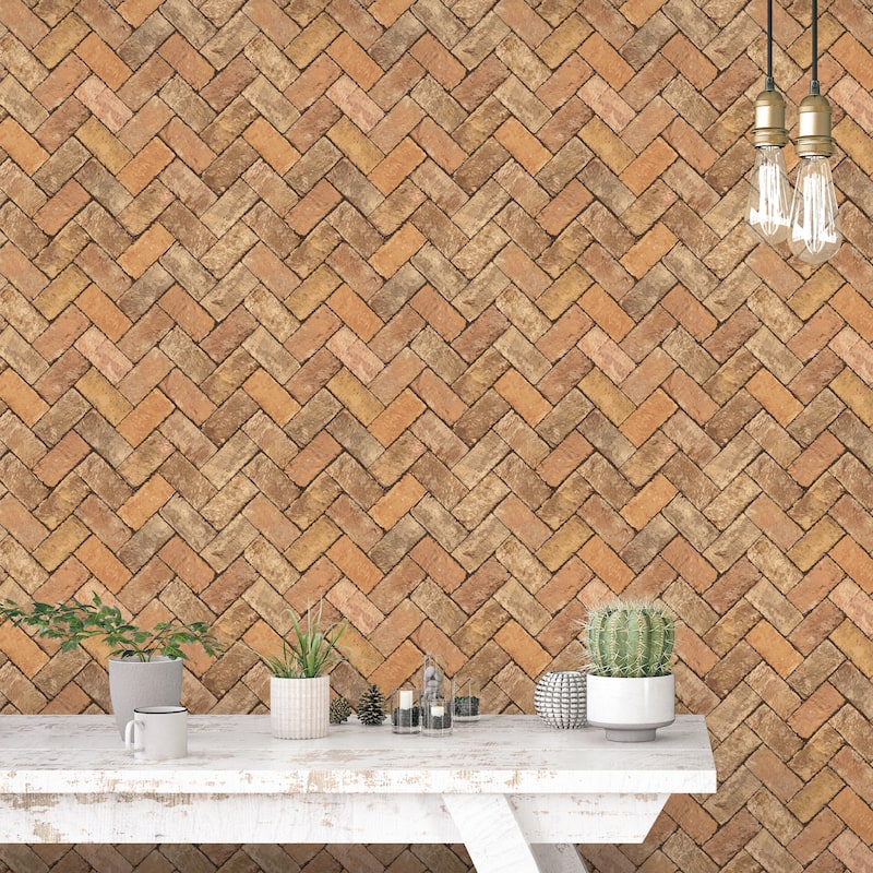 Galerie Wallcoverings Just Kitchens Herringbone Brick Design Vinyl on Non-woven Matte Wallpaper Roll
