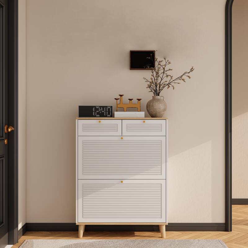 Shoe Storage Cabinet With 2 Flip Drawers, Narrow Hidden Shoe Rack Cabinet, Freestanding Shoe Organizer For Hallway