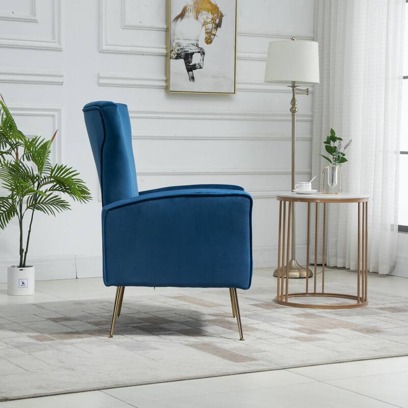 Velvet Upholstered Wingback Armchair - 41.25" - Navy Blue