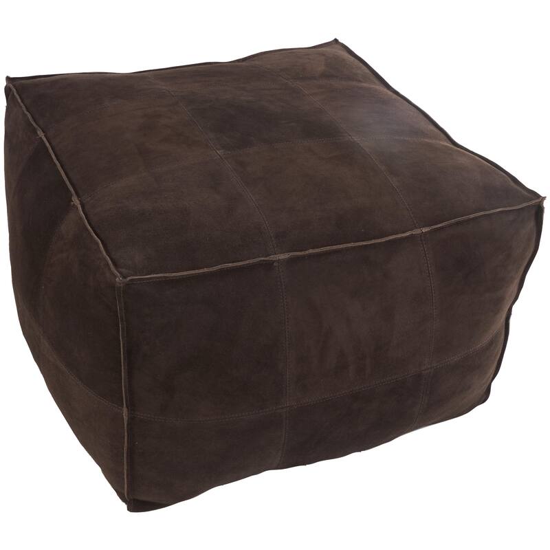 Leather Low Profile Square Pouf with Patchwork Design - Brown, Gray or Dark Brown- Roche River Decor