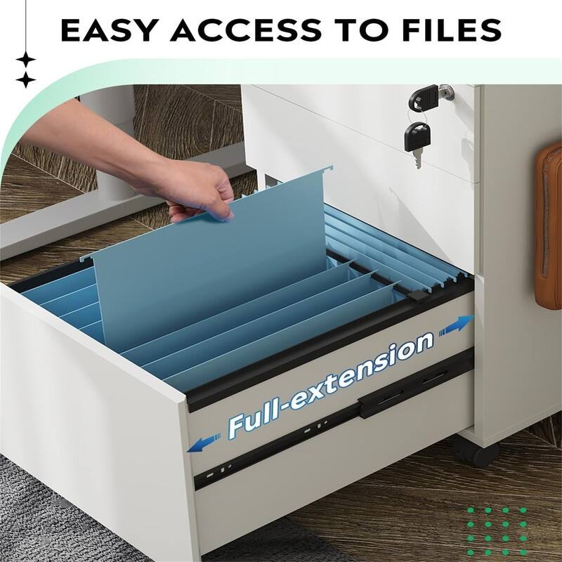 3 Drawer File Cabinet with Lock - 17.7"D x 15.5"W x 25.8"H