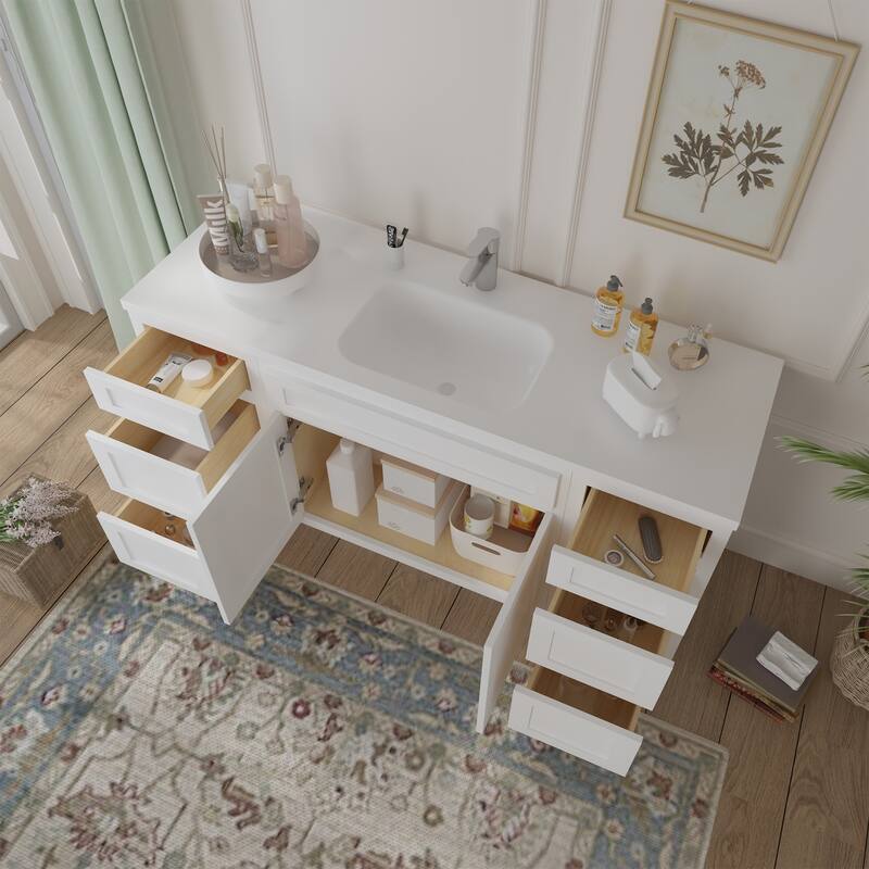 Vanity Art 66" Oak Freestanding Bathroom Vanity Cabinet without Top